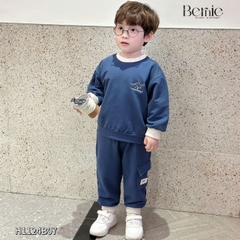 Set dài bé trai thể thao tay dài phối màu chất da cá họa tiết thêu gấu size 1 đến 7 tuổi BERNIE H1124B07