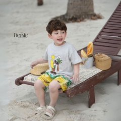 Set bộ thun tay ngắn set đi biển họa tiết Snoopy cho bé trai áo thun cotton quần đũi mềm mại size 1 đến 7 tuổi BERNIE 0124B43