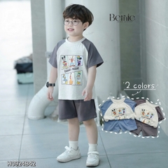 Set bộ thun tay ngắn set raplang họa tiết hoạt hình cho bé trai chất thun cotton mềm size 1 đến 7 tuổi BERNIE H0924B42