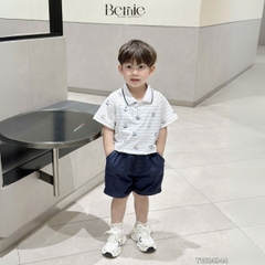 Set bộ polo cho bé trai họa tiết kẻ biển kèm quần short jean size 1 đến 7 tuổi BERNIE T1024B44