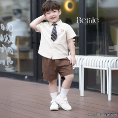 Set bộ sơ mi tay ngắn thêu gấu kèm cà vạt rời và quần short cho bé trai từ 9 đến 25kg BERNIE H0125B30