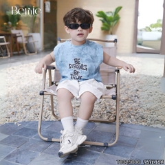 Set bộ tanktop cho bé trai áo thun họa tiết loang in chữ kèm quần short kaki size 9 đến 28kg BERNIE T0325B06