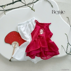 Set yếm lụa đỏ thêu thỏ tết trung thu bé gái dễ thương chất lụa gấm BERNIE 1 tuổi đến 7 tuổi H0525B19