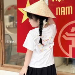 Áo thun tay ngắn unisex cho bé trai bé gái họa tiết in chữ Độc lập - Tự do size 9 tới 25kg BERNIE H0425A57