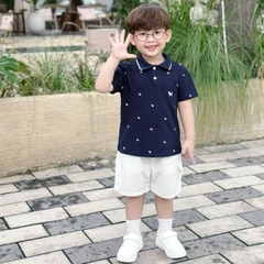 Set bộ polo bé trai tay ngắn cổ bo dệt họa tiết thêu cún kèm quần short kaki sz 9 tới 28kg BERNIE T0525B09