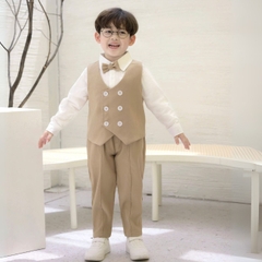Set bộ vest gi lê bé trai 4 chi tiết áo sơ mi tay dài màu trắng phối gi le rời và quần dài kèm nơ cổ 1 đến 7 tuổi BERNIE H1123B014 - T525