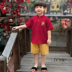  Set bộ sơ mi cổ trụ chất đũi cộc tay cho bé trai họa tiết mua Lân trung thu và Tết size 9 tới 28kg BERNIE H0525B32