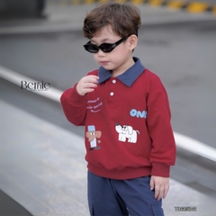 Set bộ polo tay dài áo polo đỏ họa tiết cún cho bé trai kèm quần jean dài size 1 đến 7 tuổi BERNIE T0625B41