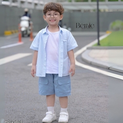 Set sơ mi 3 món đi biển đi chơi phong cách hàn quốc cho bé trai áo sơ mi áo ba lỗ và quần short cho bé trai size 1 tới 7 tuổi BERNIE H0725B74