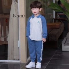 Set bộ polo tay dài raplang phối màu họa tiết thêu khủng long kèm quần dài cho bé trai size 1 đến 7 tuổi BERNIE H0425B59