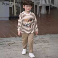 Set bộ tay dài kẻ sọc ngang phối màu họa tiết hình in dễ thương kèm quần dài kaki cho bé trai size 1 đến 7 tuổi BERNIE H0725B54