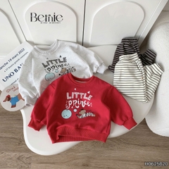 Set bộ nỉ dài tay họa tiết in chữ Little kèm quần dài kẻ ngang cho bé trai size 1 đến 7 tuổi BERNIE H0625B20