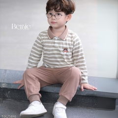Set bộ polo tay dài kẻ ngang họa tiết thêu cáo nhỏ kèm quần dài cho bé trai size 1 đến 7 tuổi BERNIE T0625B46