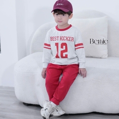 Set bộ thể thao tay dài cho bé trai tay áo phối màu họa tiết in chữ và số kèm quần dài size 9 tới 27kg BERNIE H0725B21