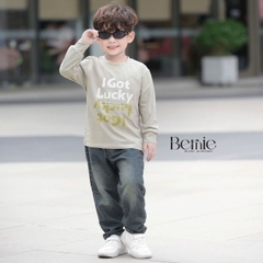 Áo thun áo phông tay dài in chữ Lucky nhiều màu unisex cho bé trai bé gái đi học đi chơi 9 đến 27kg BERNIE H0725A26