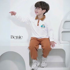 Set bộ polo thun cotton dài tay áo polo họa tiết hình in kèm quần dài cho bé trai size 9 tới 28kg BERNIE T0725B35