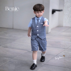  Set bộ vest gile công tử 4CT cho bé trai áo sơ mi tay ngắn phối gile kẻ kèm quần và cà vạt 1 đến 6 tuổi BERNIE T0825B06
