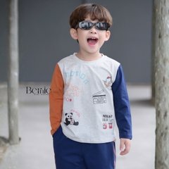 Set bộ thun cotton dài tay cho bé trai áo thun họa tiết hình in dễ thương kèm quần dài size 9 tới 28kg BERNIE T0825B09
