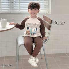 Set bộ thun cotton dài tay cho bé trai áo thun họa tiết hình in dễ thương kèm quần dài size 9 tới 28kg BERNIE H0725B70