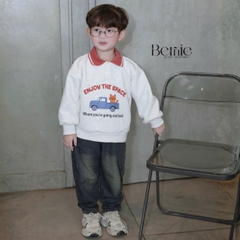Set bộ polo dài tay cho bé trai áo polo nỉ họa tiết Enjoy the space kèm quần jean dài size 9 tới 28kg BERNIE H0525B37