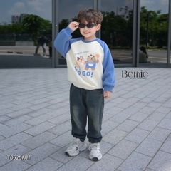Áo thun Sweater Brit tay dài raplang phối màu họa tiết hoạt hình cho bé trai bé gái 1 đến 7 tuổi BERNIE T0625A07