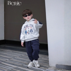 Set bộ nỉ 2 da tay dài áo hoodie phối màu kèm mũ họa tiết kèm quần dài đi chơi đi học 1 đến 7 tuổi BERNIE H0725B24