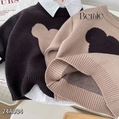 Áo len dài tay thêu phối màu hình mặt gấu dễ thương cho bé trai bé gái 1 đến 7 tuổi BERNIE 24A034