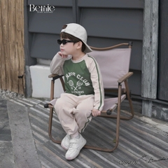 Set bộ bé trai áo thun cotton tay dài raplang phối màu họa tiết tennis thể thao kèm quần dài size 9 tới 28kg BERNIE H0725B69