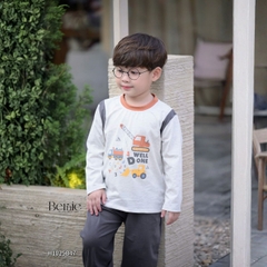 Set bộ dài tay cố áo và tay phối màu chất cotton họa tiết xe cẩu kèm quần dài size 9 tới 25kg BERNIE H1025B47