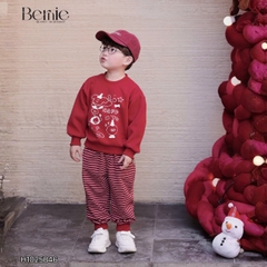 Set bộ nỉ dài tay màu đỏ họa tiết Happy Pup kèm quần dài kẻ ngang cho bé trai size 10 tới 27kg BERNIE H1025B46