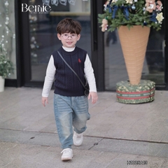 Áo gile len dệt unisex bé trai bé gái phối hình thêu Tuần lộc phong cách hàn quốc 1 đến 7 tuổi BERNIE H1025A13