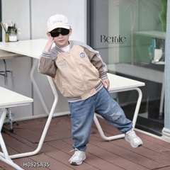 Áo khoác gió 2 lớp áo bomber phong cách thể thao họa tiết thêu cho bé trai bé gái size 9 đến 25kg BERNIE H0825A35