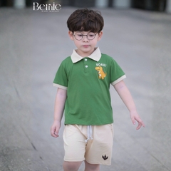 Set bộ polo tay ngắn họa tiết khủng long và ô tô kèm quần short đùi bé trai 9 tới 28kg BERNIE T0725B61