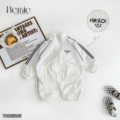 Set bộ dài tay thể thao kèm quần chất gió 2 lớp thêu Hello cho bé trai bé gái size 9 tới 28kg BERNIE T0825B25