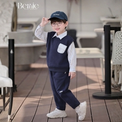 Set gilê kẻ 3 chi tiết áo sơ mi dài tay áo gi lê quần kaki cho né trai 1 đến 7 tuổi BERNIE 0724B40