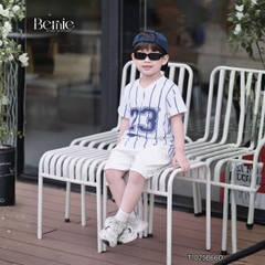 Set bộ thể thao tay ngắn họa tiết kẻ sọc số 23 cho bé trai kèm quần short size 9 tới 28kg BERNIE T1025B66Đ