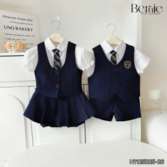 Set vest gile đồng phục đôi học sinh phong cách hàn quốc cho bé trai bé gái kèm cà vạt size 9 tới 28kg BERNIE H1125B25