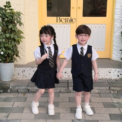Set vest gile đồng phục đôi học sinh phong cách hàn quốc cho bé trai bé gái kèm cà vạt size 9 tới 28kg BERNIE H1125B25