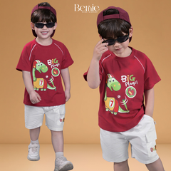 Set bộ khủng long Big Player cho bé trai áo tay ngắn raplang kèm quần short kaki bé trai 9 tới 28kg BERNIE H1125B32