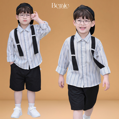 Set sơ mi dài tay phối sọc dây đai Urban bé trai phong cách công tử kèm quần dài BERNIE T1025B37Đ