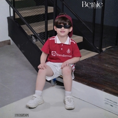 Set bộ polo tay ngắn cho bé trai áo thun polo cổ dệt hình in huy hiệu team Bernie và quần short size 9 tới 28kg H1025B51