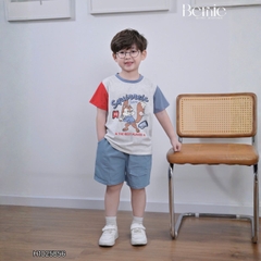 Set bộ tay ngắn phối màu họa tiết Sóc và Gấu kèm quần short kaki cho bé trai 9 tới 28kg BERNIE H1025B56