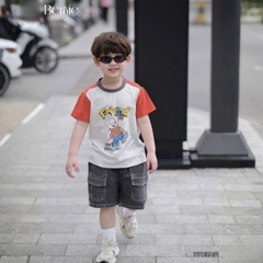 Áo thun cho bé trai tay ngắn phối màu họa tiết hoạt hình Happy size 9 tới 28kg BERNIE H1125A31