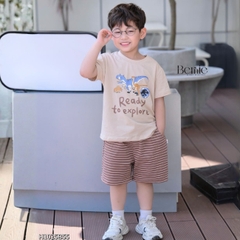 Set bộ thun cotton áo tay ngắn họa tiết khủng long Ready kèm quần short cho bé trai 1 đến 7 tuổi BERNIE H1025B55