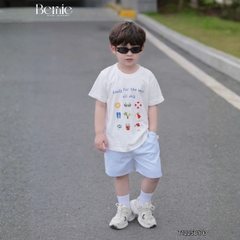  Set bộ cho bé trai áo thun tay ngắn họa tiết Happy Beach kèm quần short size 9 tới 25kg BERNIE T1225B17Đ