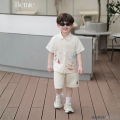 Set sơ mi ngắn tay đi biển cho bé trai bé gái họa tiết Tiny kèm quần short kaki size 9 tới 25kg BERNIE H1025B57