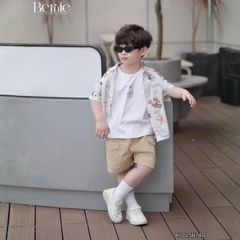  Set sơ mi 3 chi tiết tay ngắn cho bé trai họa tiết Mèo Khám Phá kèm quần short kaki size 9 tới 28kg BERNIE H1025B74Đ