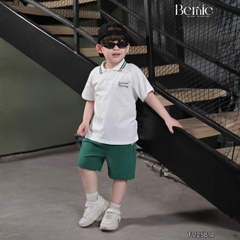 Set bộ polo tay ngắn cổ dệt thêu họa tiết Holiday xanh kèm quần short size 9 tới 28kg BERNIE T1125B14
