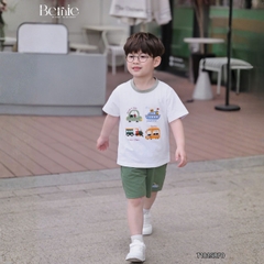 Set bộ tay ngắn thun cotton họa tiết Travel vui tươi kèm quần short cho bé trai size 9 tới 28kg BERNIE T1025B70