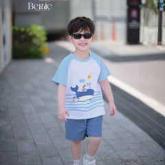 Set bộ ngắn tay raplang họa tiết Cá voi nghộ nghĩnh kèm quần short kaki cho bé trai size 9 tới 28kg BERNIE H1125B25